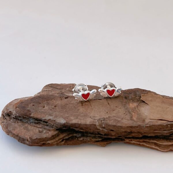 BRINCO INFANTIL CORAÇÃO VERMELHO COM ASAS - PRATA 925