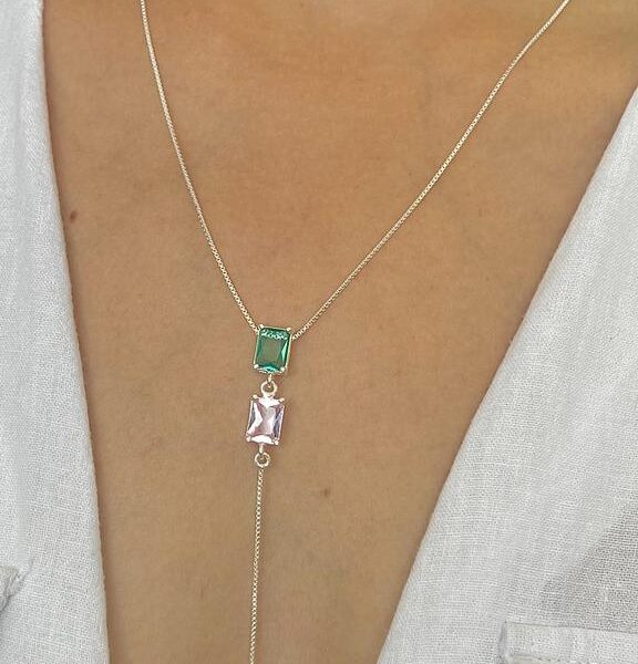 COLAR GRAVATINHA COM ZIRCÔNIAS COLOR - PRATA 925