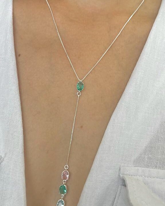 COLAR GRAVATINHA COM ZIRCÔNIAS COLOR - PRATA 925