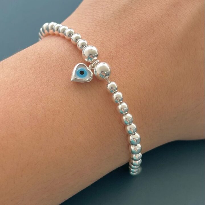 PULSEIRA OLHO GREGO COM BOLINHAS - PRATA 925