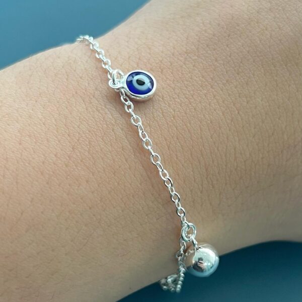 PULSEIRA OLHO GREGO COM BOLINHAS - PRATA 925