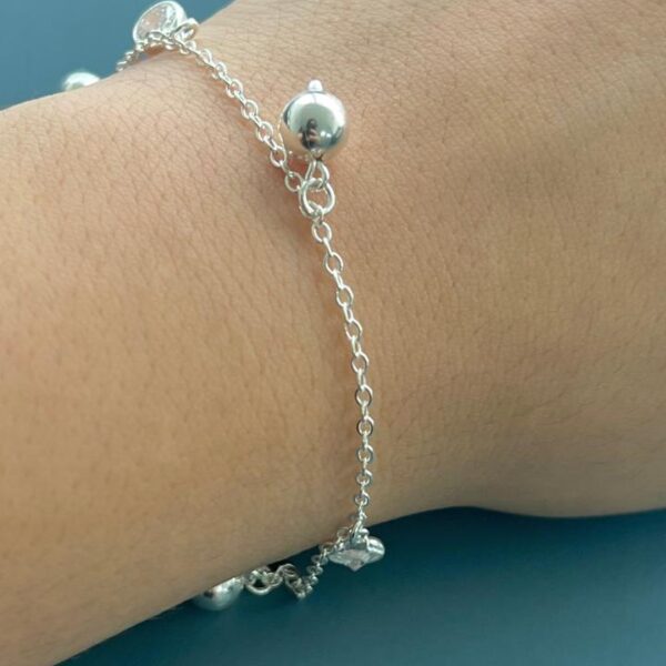 PULSEIRA BOLINHAS COM ZIRCÔNIAS - PRATA 925