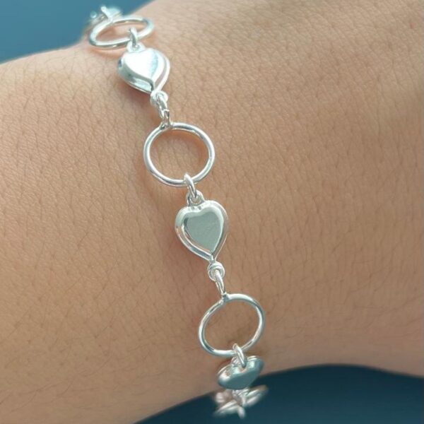 PULSEIRA ELOS COM CORAÇÃO - PRATA 925