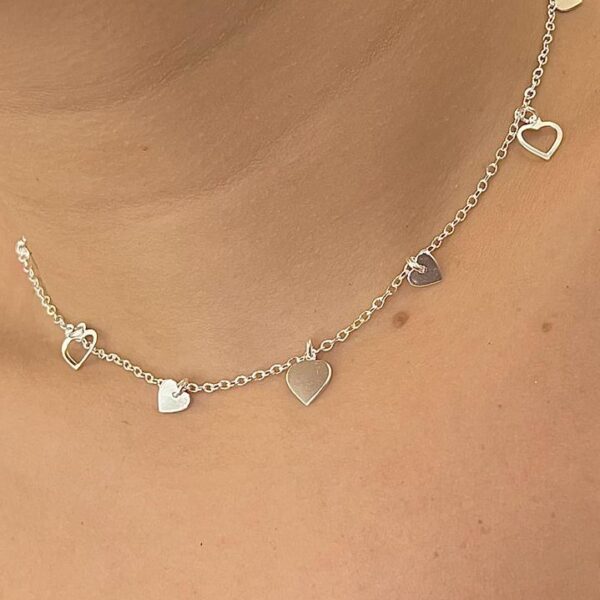 CHOKER CORAÇÕES - PRATA 925