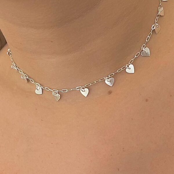 CHOKER CORAÇÕES - PRATA 925