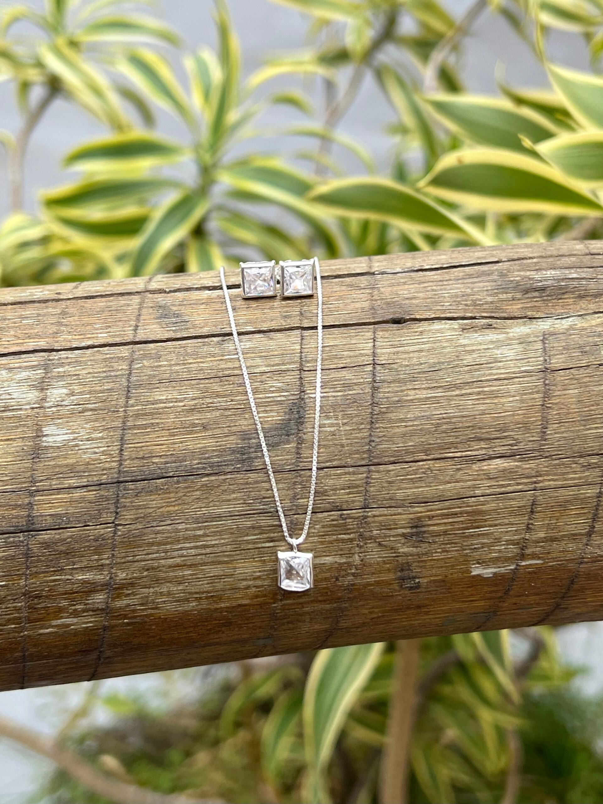 CONJUNRO QUADRADO / CRISTAL - PRATA 925