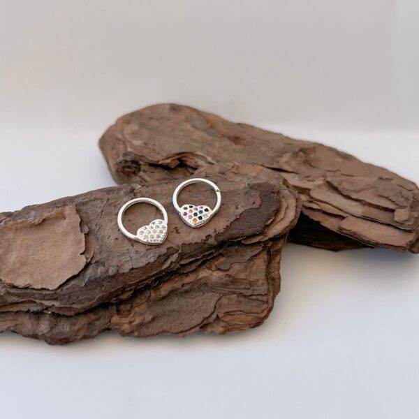 PIERCING CORAÇÃO CRAVEJADO - PRATA 925