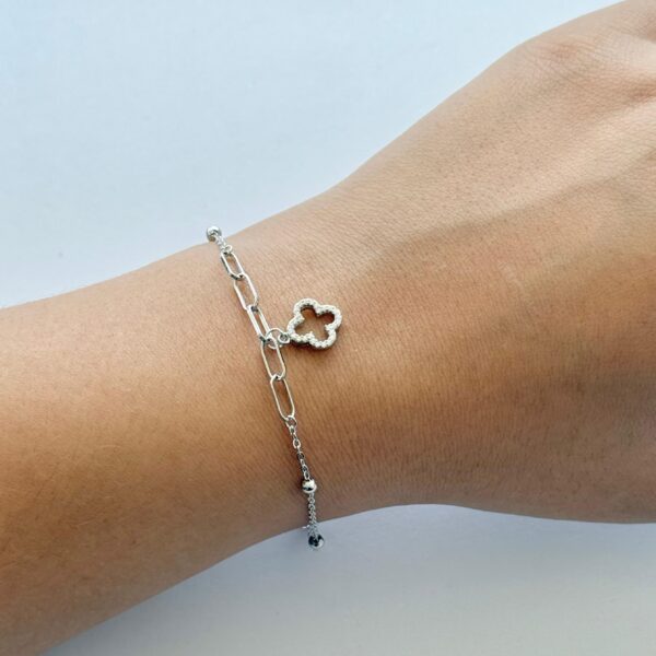 PULSEIRA BOLINHAS TREVO - PRATA 925