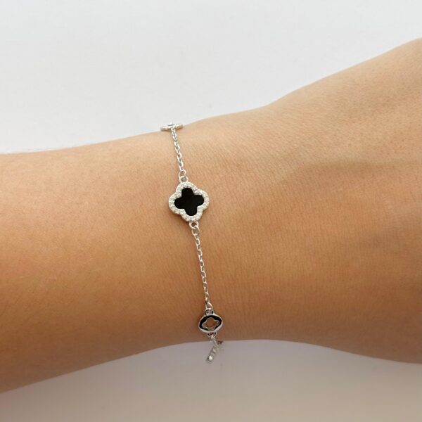 PULSEIRA TREVO / ÔNIX / CRAVEJADO - PRATA 925