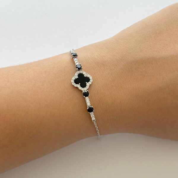 PULSEIRA TREVO / ÔNIX / CRAVEJADA - PRATA 925