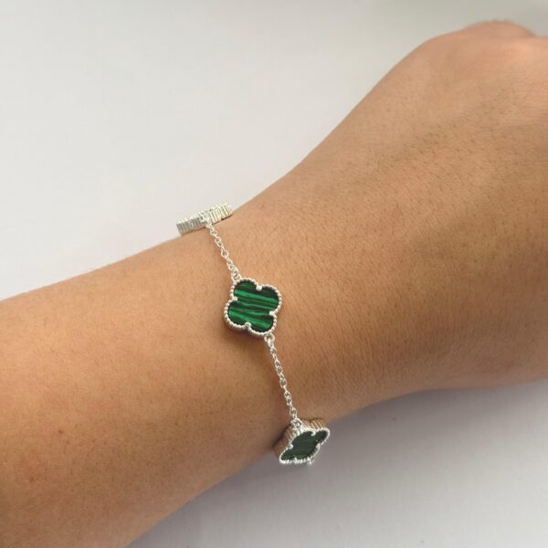 PULSEIRA TREVO / MALAQUITA - PRATA 925