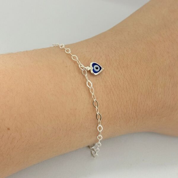 PULSEIRA CORAÇÃO OLHO GREGO - PRATA 925