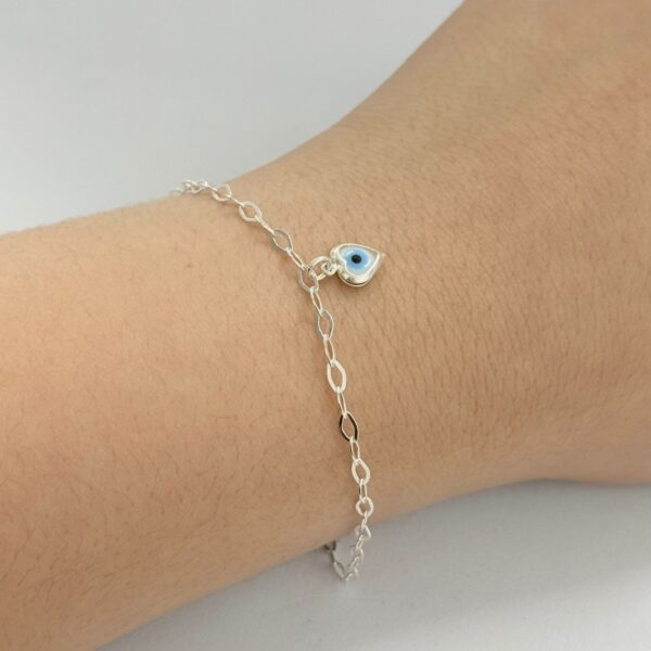 PULSEIRA CORAÇÃO OLHO GREGO - PRATA 925