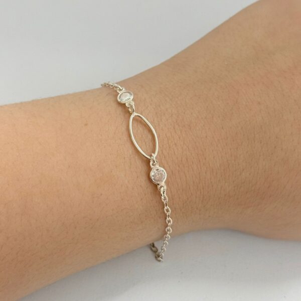 PULSEIRA ELO OVAL / ZIRCÔNIA - PRATA 925
