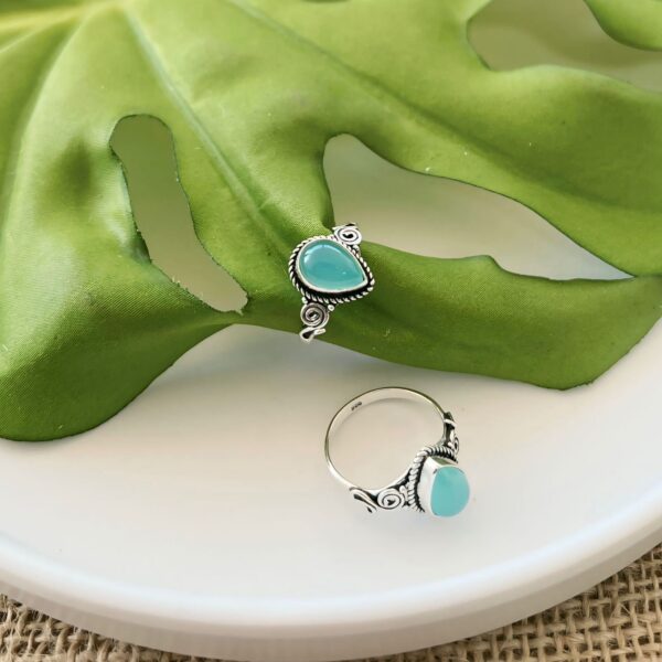 ANEL GOTA / PEDRAS NATURAIS - PRATA BALI 925 - CALCEDÔNIA AZUL, 16