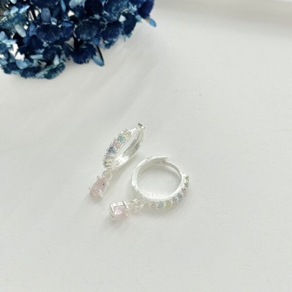 ARGOLINHA CLICK CRAVEJADA COLOR - PRATA 925 - Quartzo Rosa