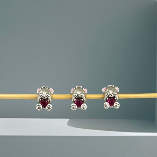 BERLOQUE URSINHO COM CORAÇÃO ROSA - PRATA 925