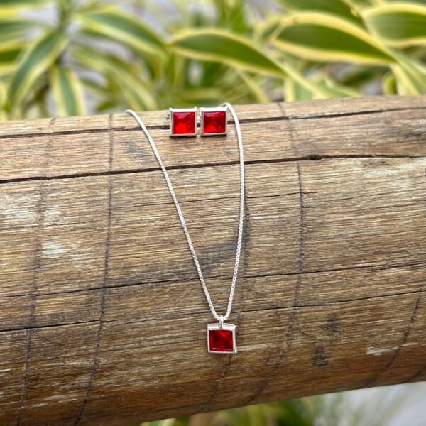 CONJUNTO QUADRADO / RUBI - PRATA 925