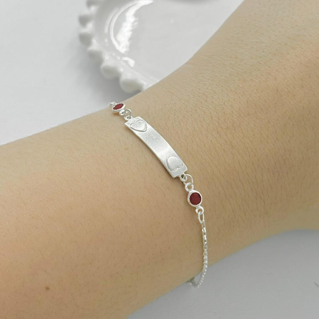 PULSEIRA PLAQUINHA ZIRCÔNIA RUBI - PRATA 925
