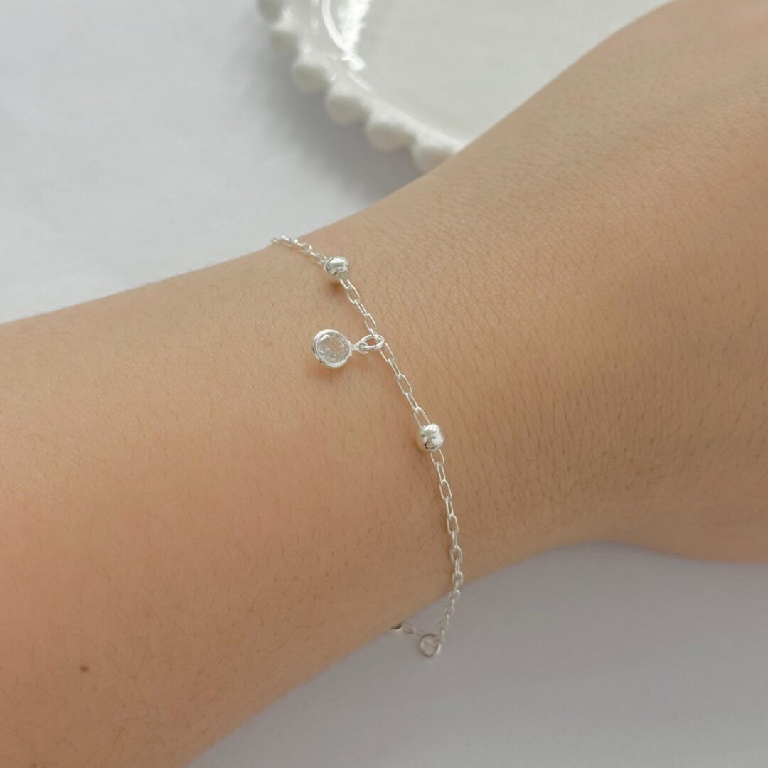 PULSEIRA INFANTIL BOLINHAS E ZIRCÔNIA - PRATA 925