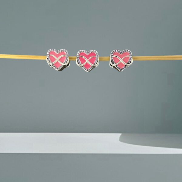 BERLOQUE CORAÇÃO ROSA AMOR INFINITO - PRATA 925