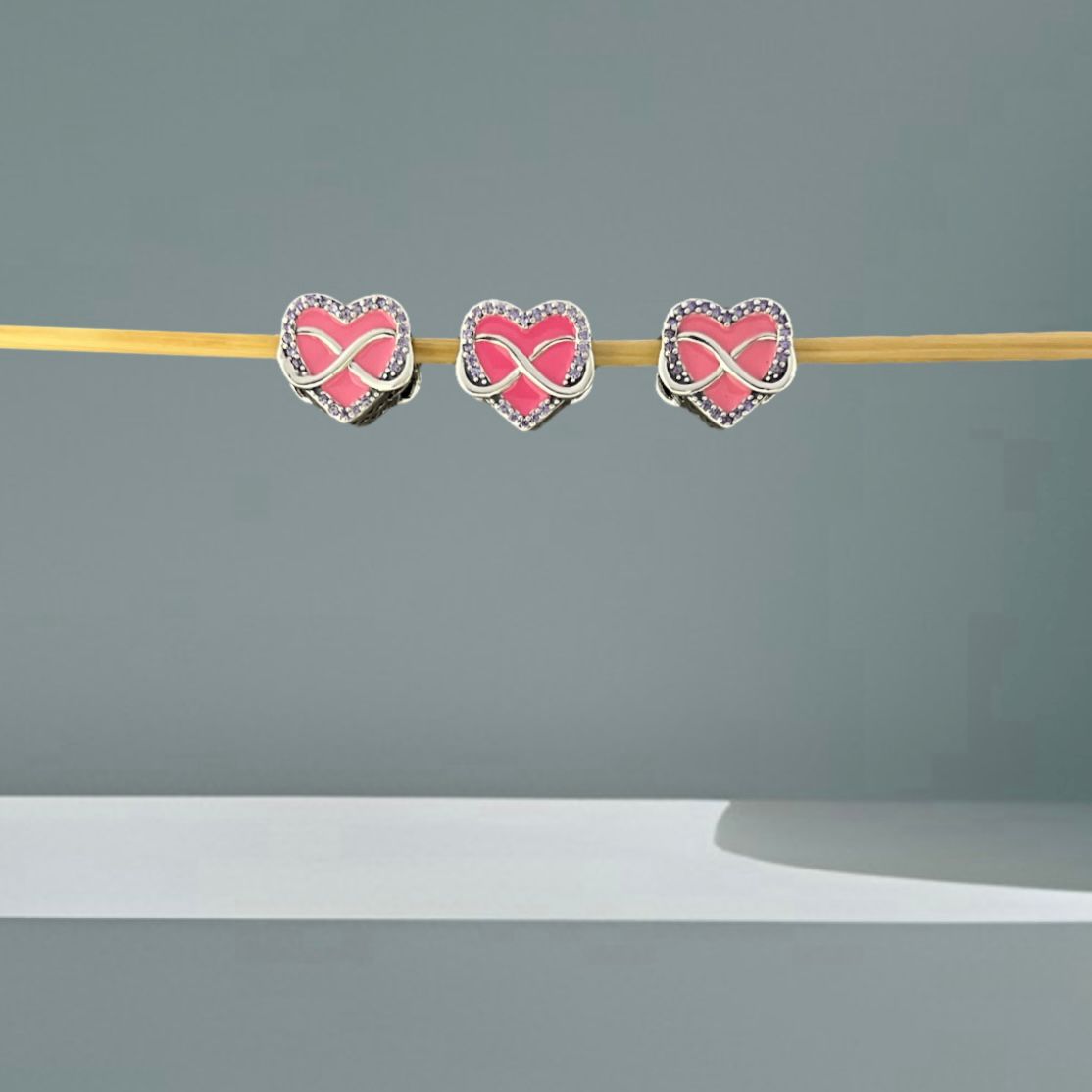 BERLOQUE CORAÇÃO ROSA AMOR INFINITO - PRATA 925