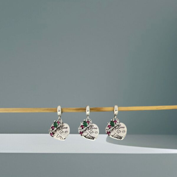 BERLOQUE CORAÇÃO COM FLORES - PRATA 925