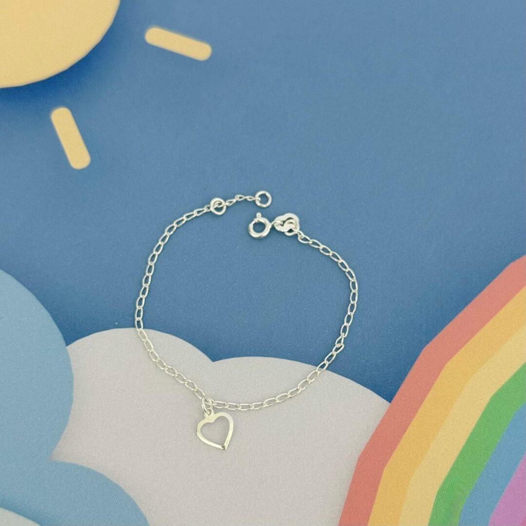PULSEIRA INFANTIL CORAÇÃO VAZADO - PRATA 925