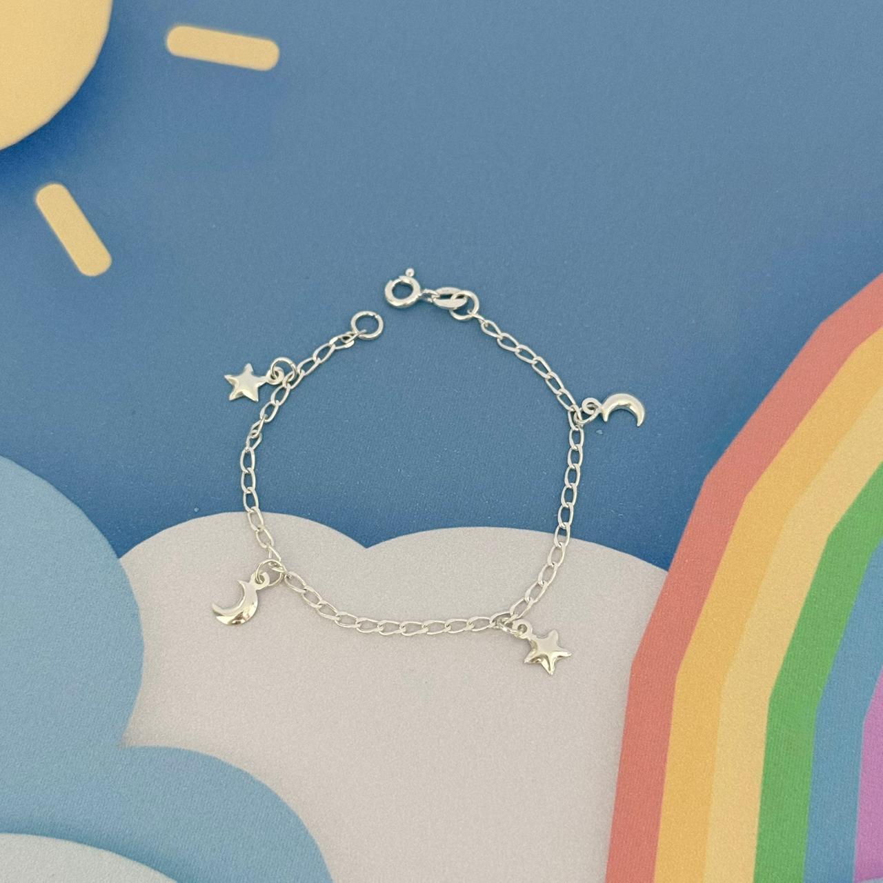 PULSEIRA INFANTIL ESTRELA / LUA - PRATA 925