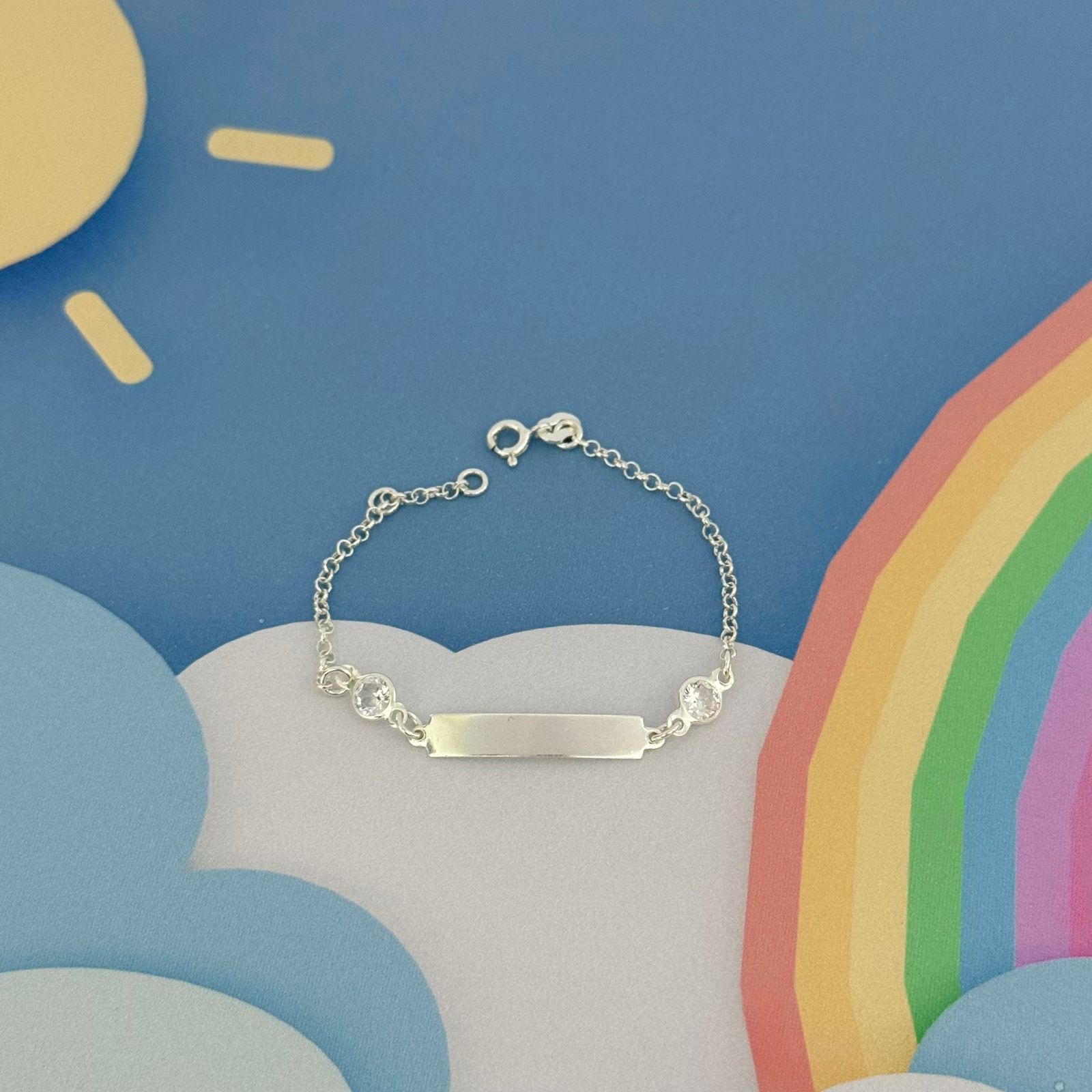 PULSEIRA INFANTIL PLAQUINHA COM ZIRCÔNIAS - PRATA 925