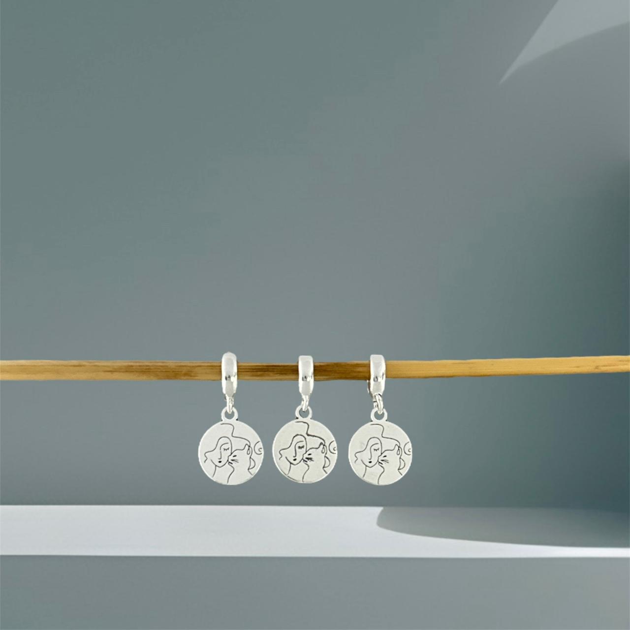 BERLOQUE MULHER E GATO / CORTE A LASER - PRATA 925