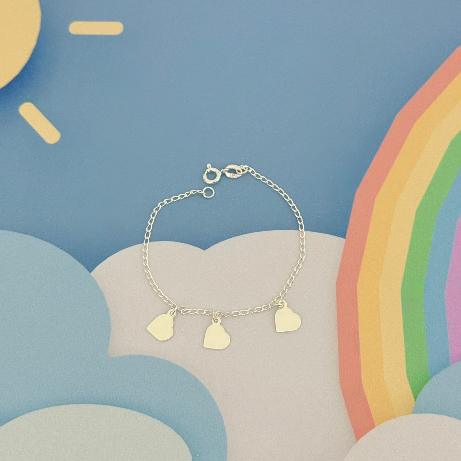 PULSEIRA INFANTIL CORAÇÕES - PRATA 925