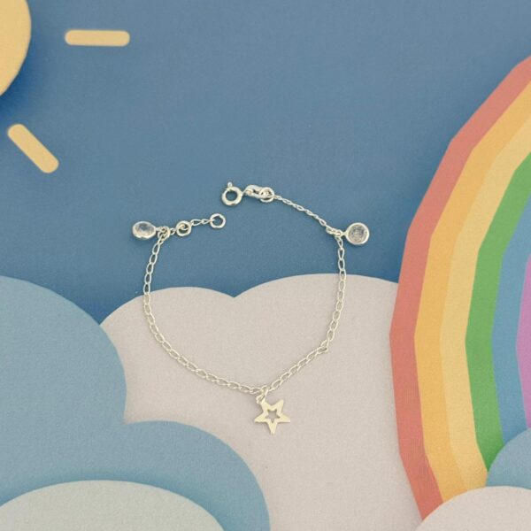 PULSEIRA INFANTIL ESTRELA E ZIRCÔNIA - PRATA 925