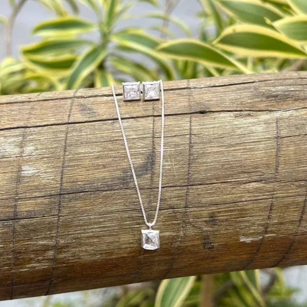 CONJUNTO QUADRADO / CRISTAL - PRATA 925