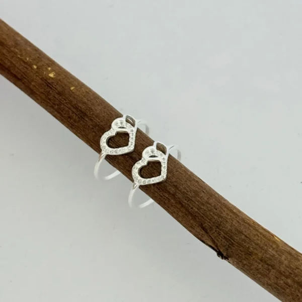 ANEL  CORAÇÃO CRAVEJADO/ LISO - PRATA 925