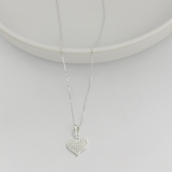 COLAR CORAÇÃO CRAVEJADO - PRATA 925