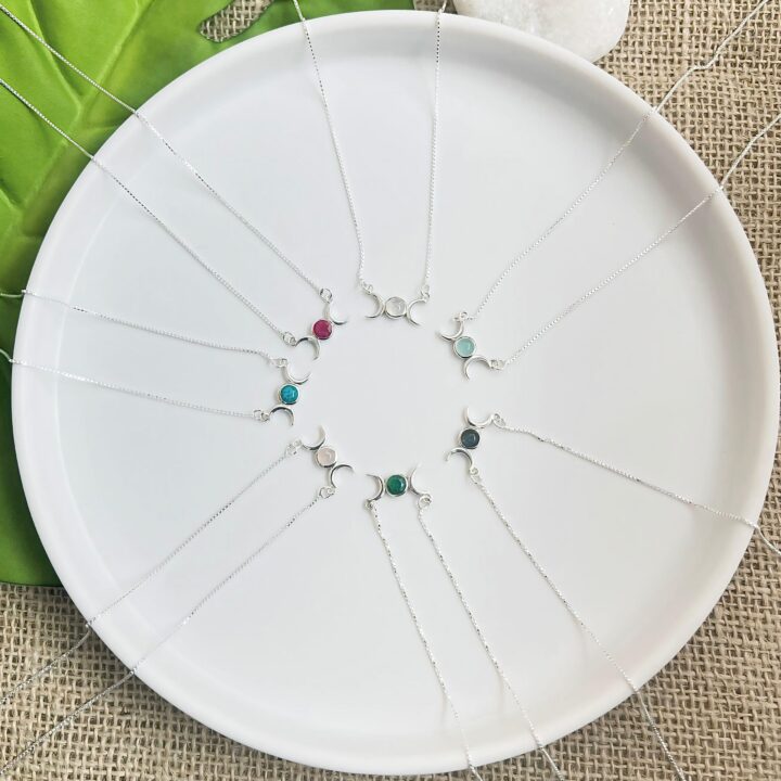COLAR LUA / PEDRA NATURAL - PRATA BALI 925