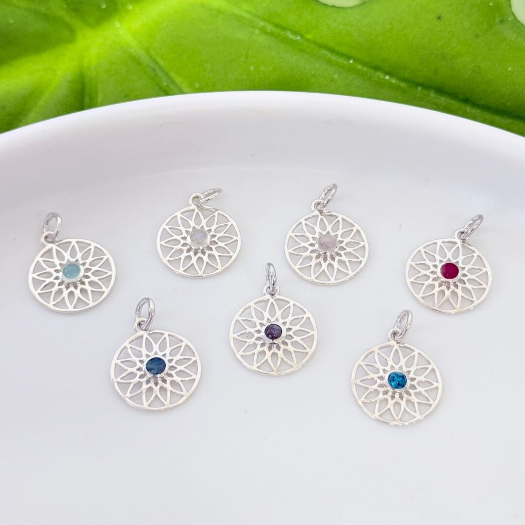 PINGENTE MANDALA / PEDRA NATURAL - PRATA BALI 925