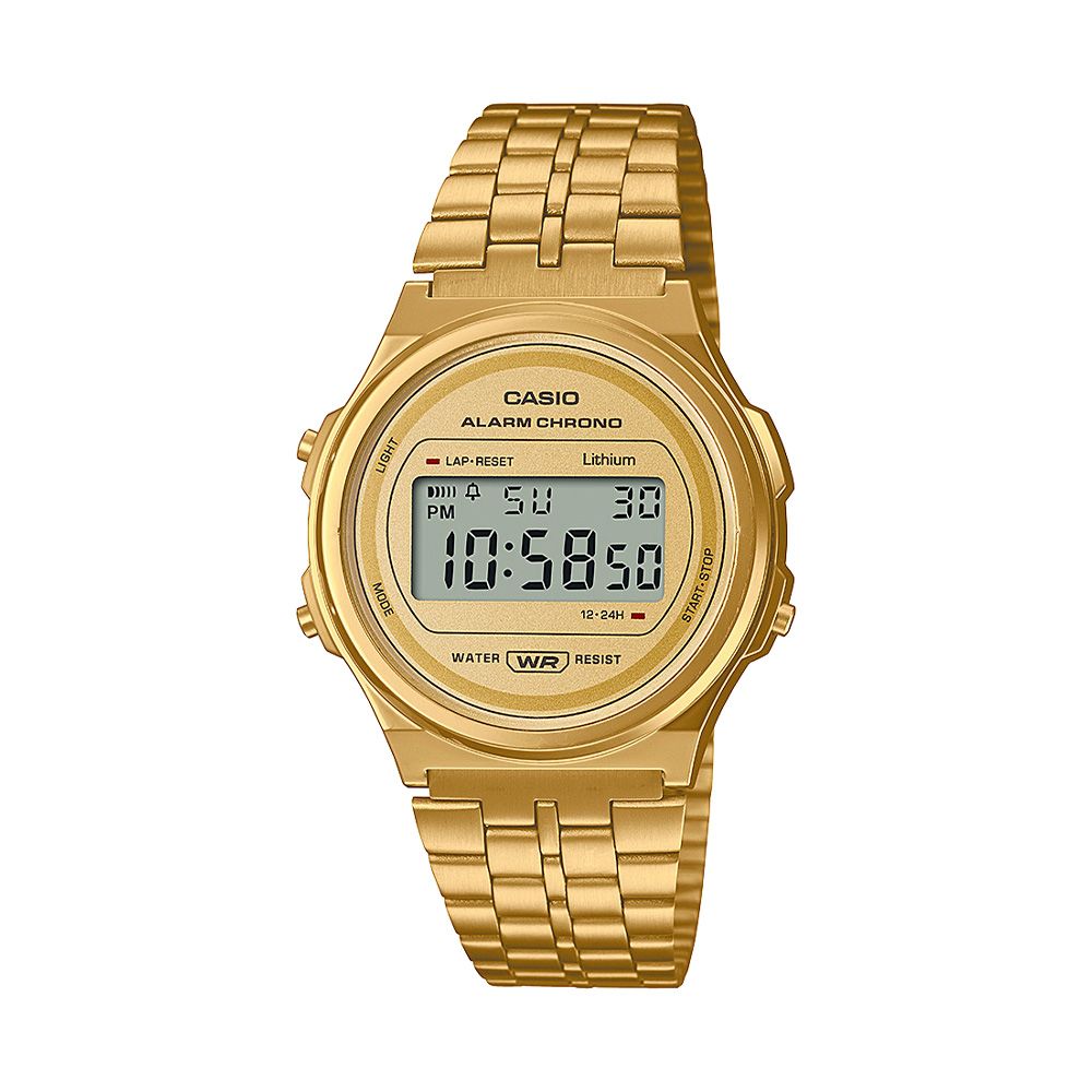 A171WEG-9A_1 Relógio Casio Vintage Digital Dourado Unissex