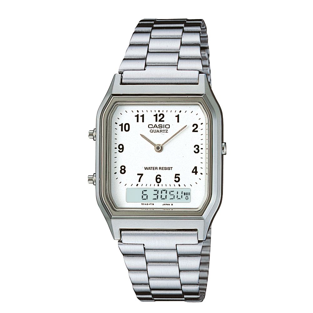 AQ-230A-7B Relógio Casio Vintage Analógico e Digital Prata Unissex