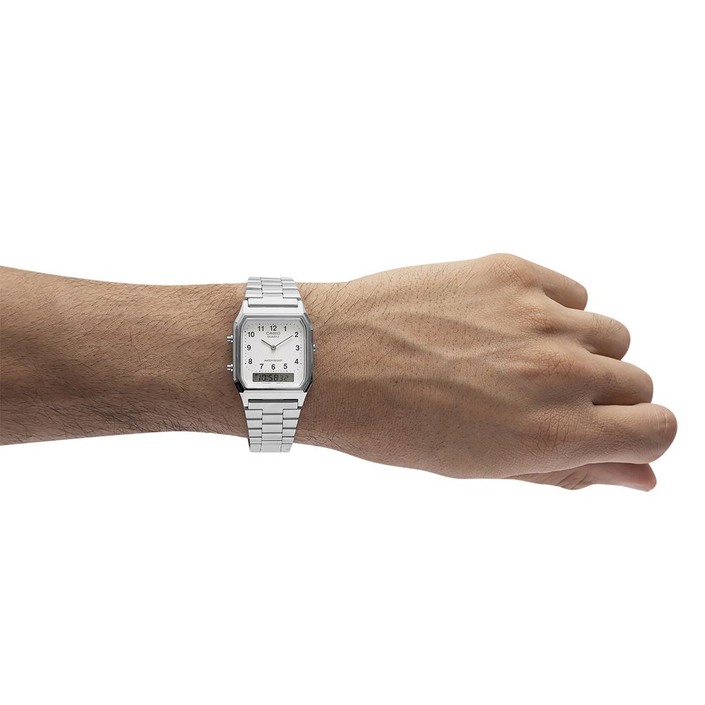 AQ-230A-7B_5 Relógio Casio Vintage Analógico e Digital Prata Unissex