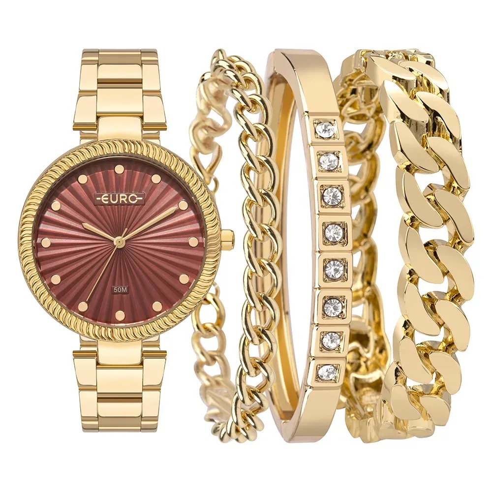 EU2036YVC/K4V Kit Relógio Euro Feminino Mix Dourado