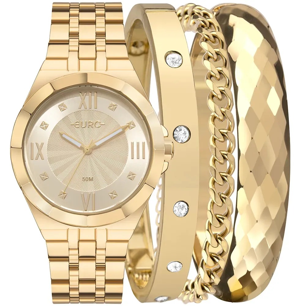 EU2036YVQ/K4D Kit Relógio Euro Feminino Mix Dourado