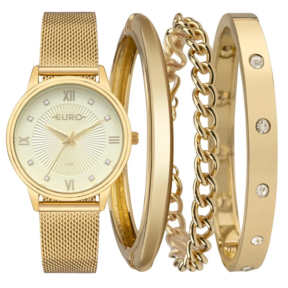 EU2035ZBQ/K4D Kit Relógio Euro Feminino Mix Dourado