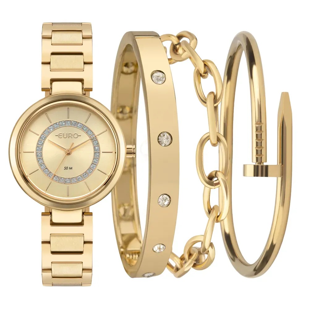 EU2035ZCA/K4D Kit Relógio Euro Feminino Mix Dourado