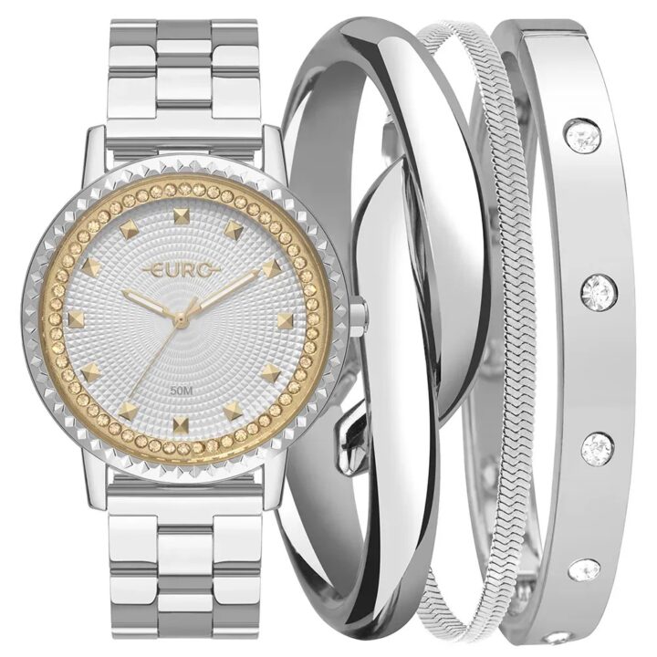 EU2036YVK/K4K Kit Relógio Euro Feminino Mix Prata