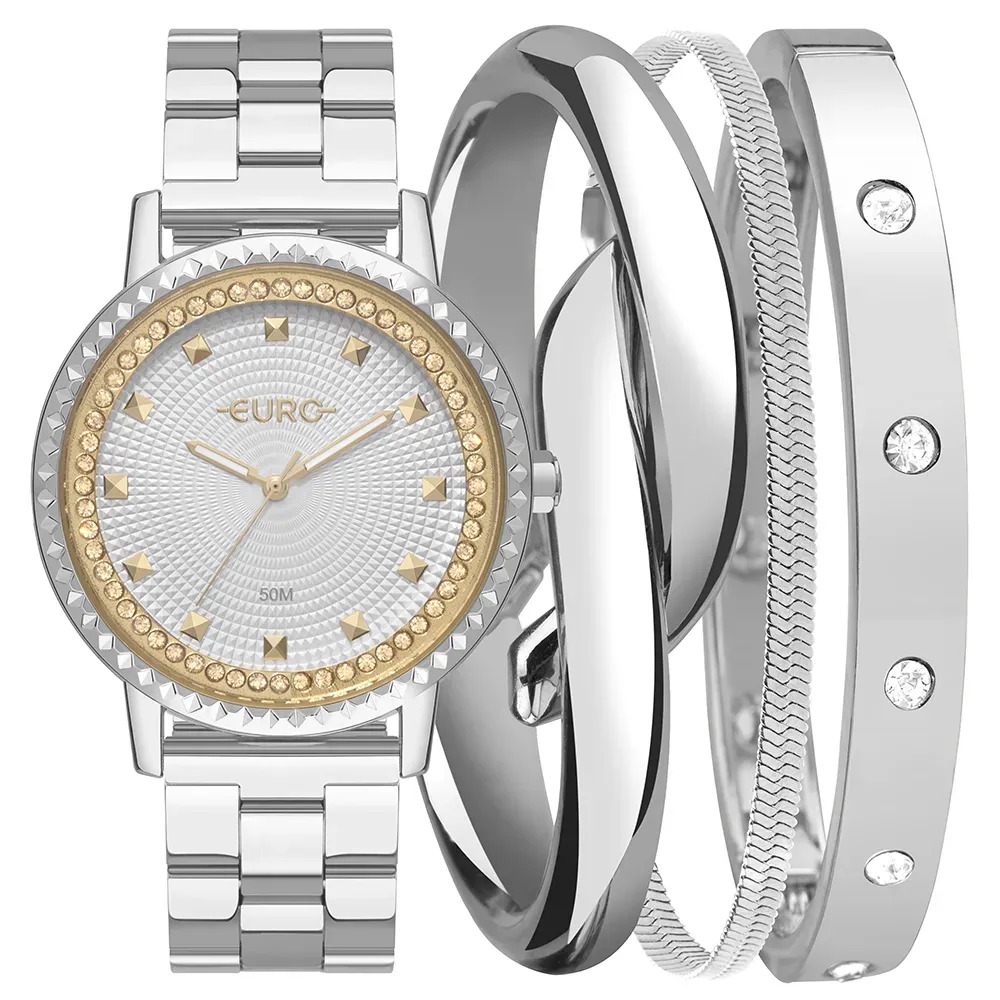 EU2036YVK/K4K Kit Relógio Euro Feminino Mix Prata