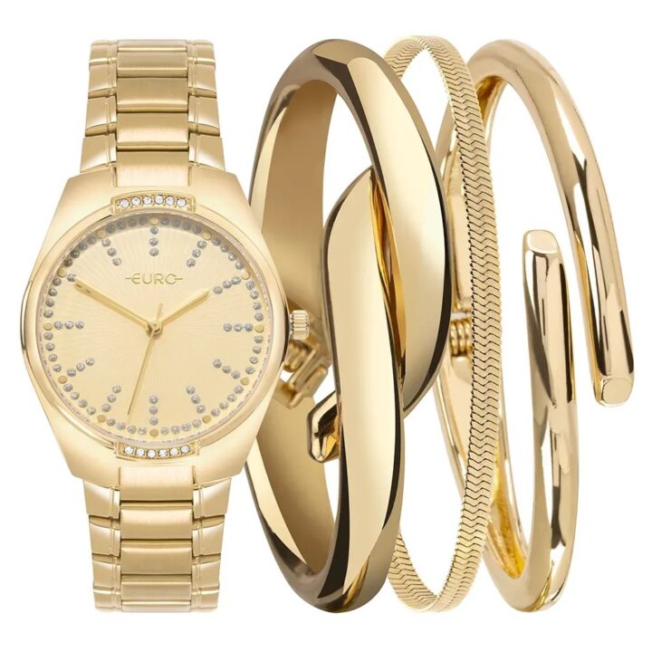 EU2035YZE/K4D Kit Relógio Euro Feminino Mix Dourado