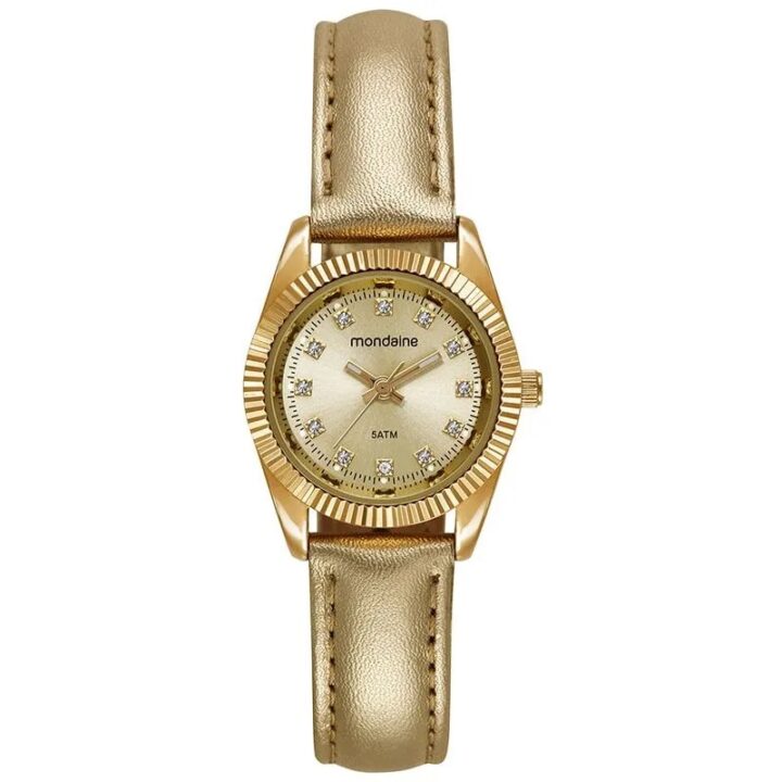 Relógio Mondaine Feminino Dourado Cristais