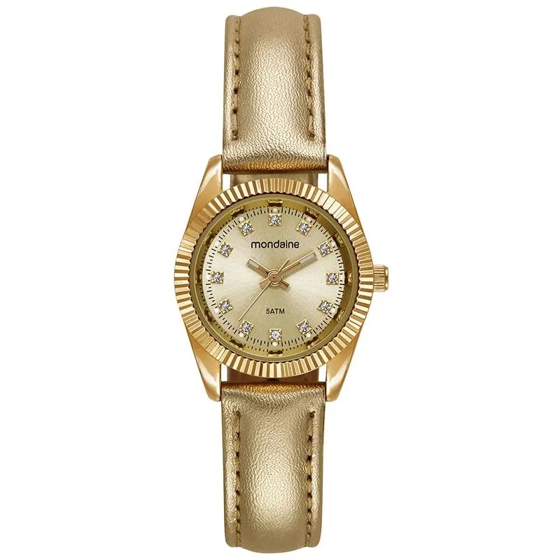 32960LPMVDH5 Relógio Mondaine Feminino Dourado Cristais